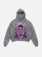 Bad Bunny Print Slant Pockets Hoodie