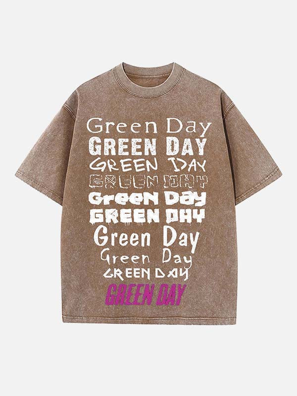 Green Day Print Round Neck T-shirt