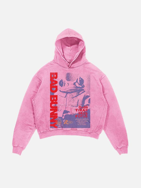 Bad Bunny Print Slant Pockets Hoodie