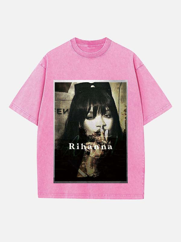 Rihanna Print Round Neck T-shirt