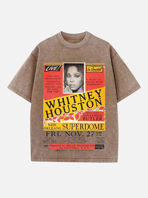 Whitney Houston Print Round Neck T-shirt
