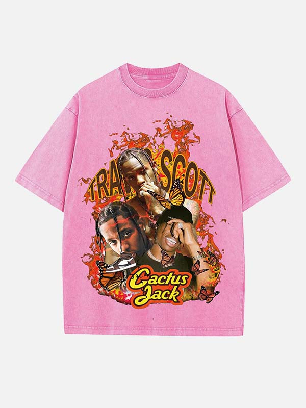 Travis Scott Print Round Neck T-shirt