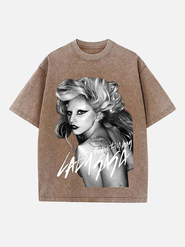 Lady Gaga Print Round Neck T-shirt