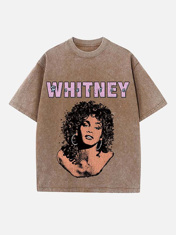 Whitney Houston Print Round Neck T-shirt