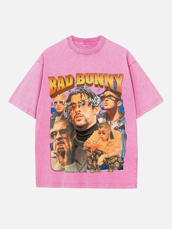 Bad Bunny Print Round Neck T-shirt