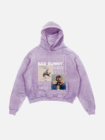 Bad Bunny Print Slant Pockets Hoodie