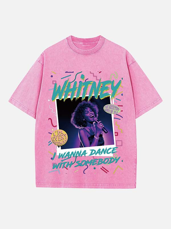 Whitney Houston Print Round Neck T-shirt