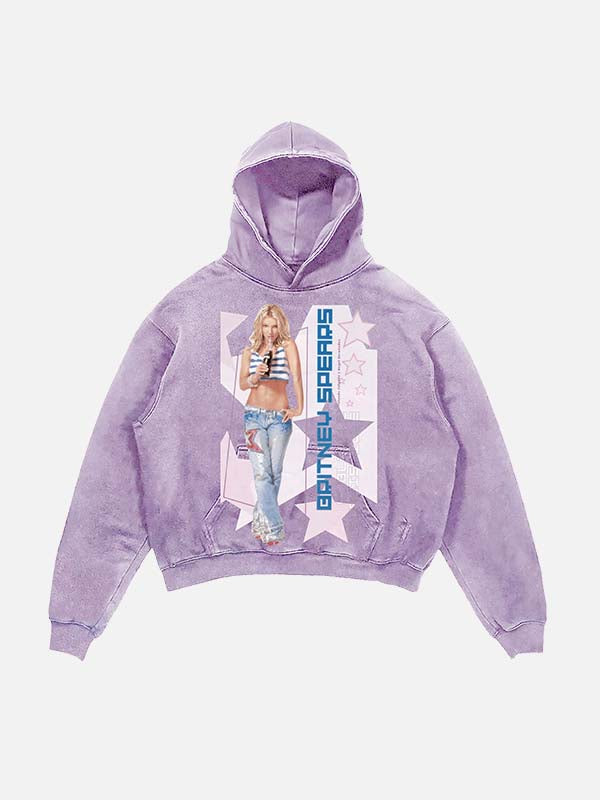 Britney Spears Print Slant Pockets Hoodie