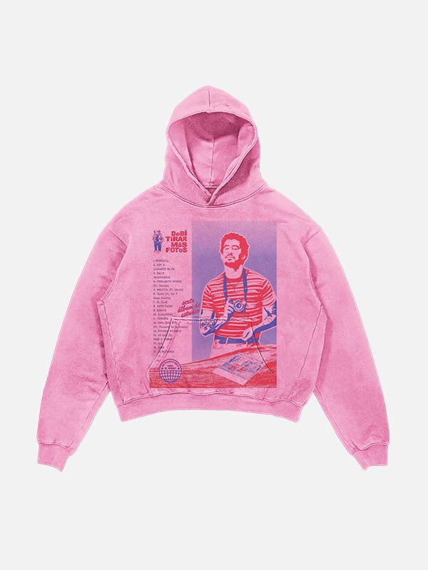 Bad Bunny Print Slant Pockets Hoodie