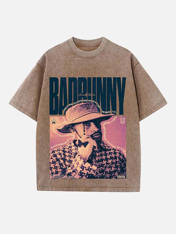 Bad Bunny Print Round Neck T-shirt