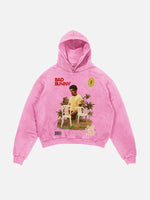 Bad Bunny Print Slant Pockets Hoodie