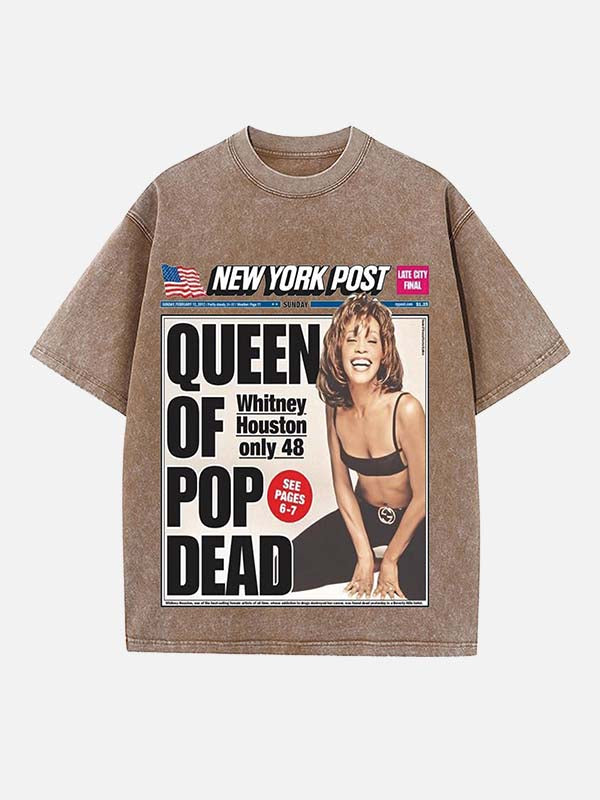 Whitney Houston Print Round Neck T-shirt