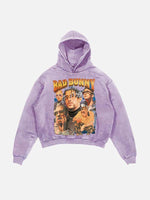 Bad Bunny Print Slant Pockets Hoodie