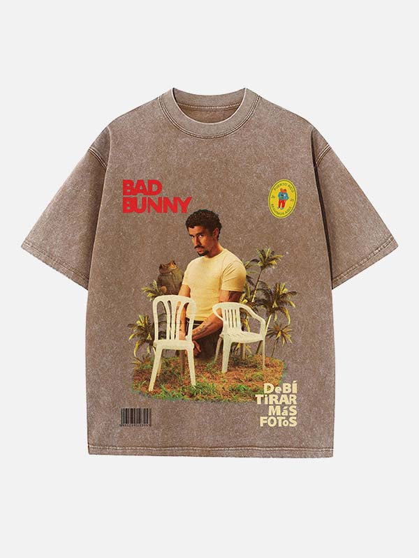 Bad Bunny Print Round Neck T-shirt