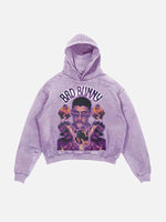 Bad Bunny Print Slant Pockets Hoodie