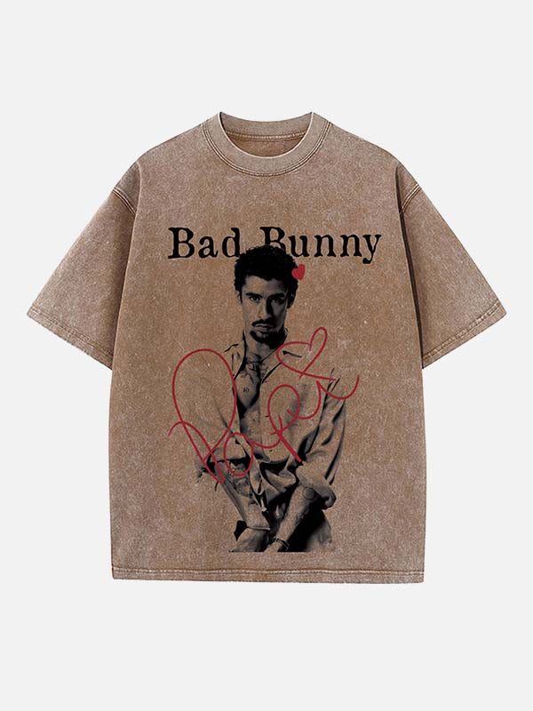 Bad Bunny Print Round Neck T-shirt