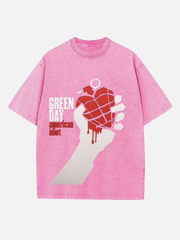 Green Day Print Round Neck T-shirt