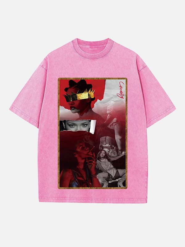 Rihanna Print Round Neck T-shirt