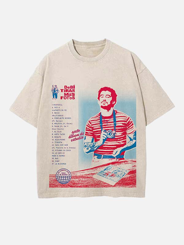 Bad Bunny Print Round Neck T-shirt