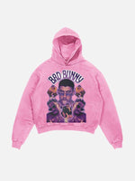Bad Bunny Print Slant Pockets Hoodie