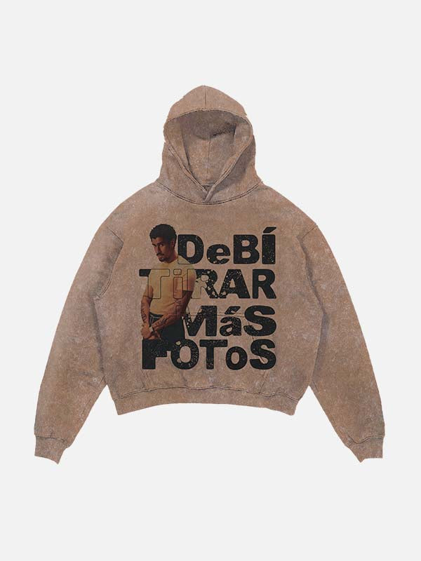 Bad Bunny Print Slant Pockets Hoodie