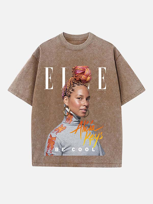Alicia Keys Print Round Neck T-shirt