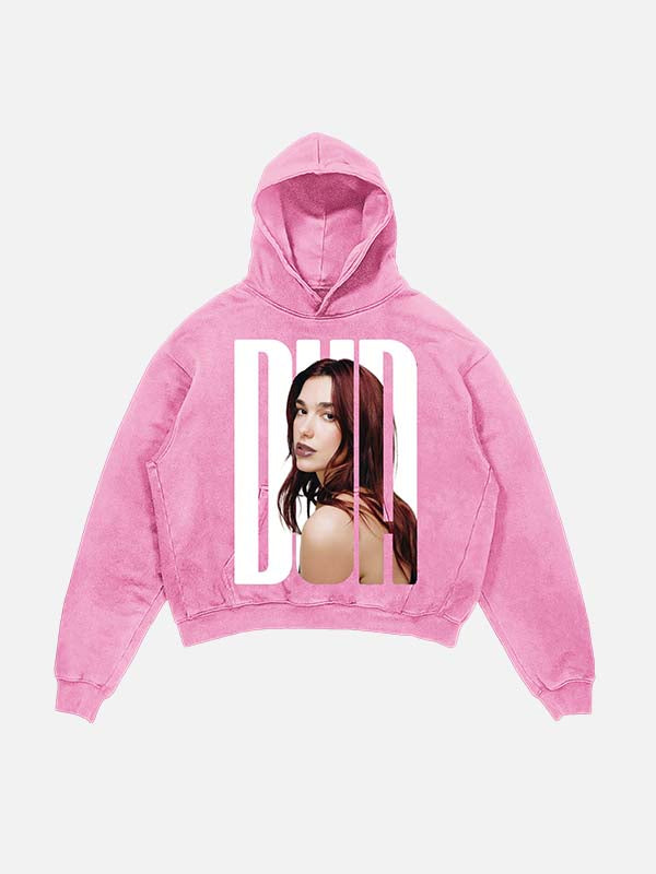 Dua Lipa Print Slant Pockets Hoodie