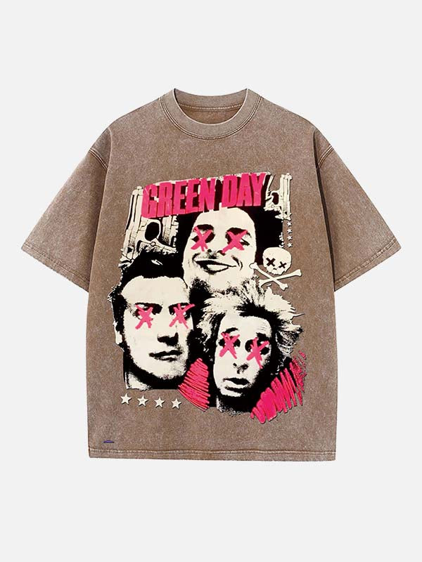 Green Day Print Round Neck T-shirt