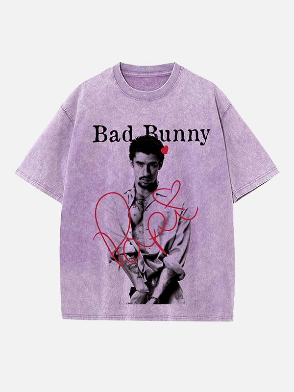 Bad Bunny Print Round Neck T-shirt