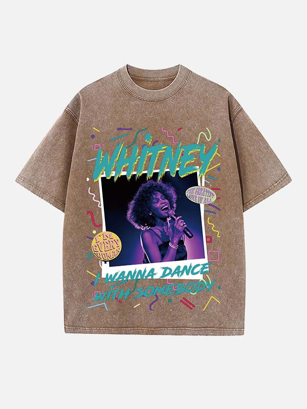 Whitney Houston Print Round Neck T-shirt