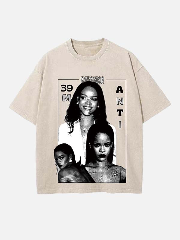 Rihanna Print Round Neck T-shirt