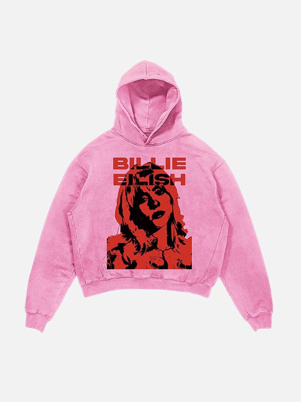 Billie Eilish Print Slant Pockets Hoodie