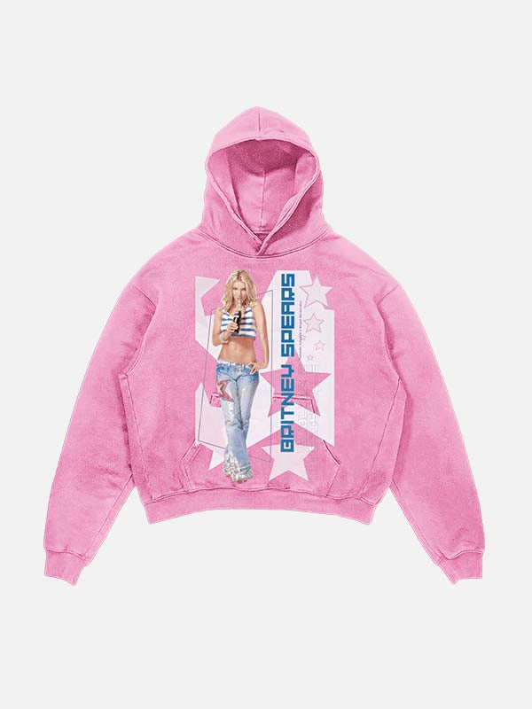 Britney Spears Print Slant Pockets Hoodie