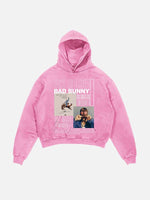 Bad Bunny Print Slant Pockets Hoodie