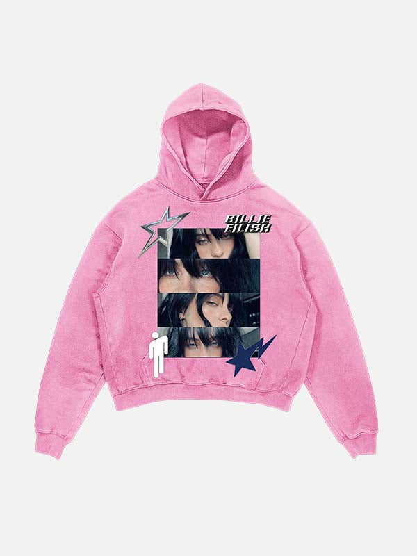 Billie Eilish Print Slant Pockets Hoodie