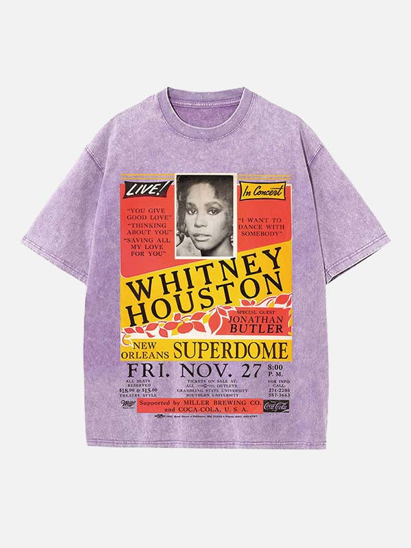 Whitney Houston Print Round Neck T-shirt