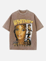 Whitney Houston Print Round Neck T-shirt