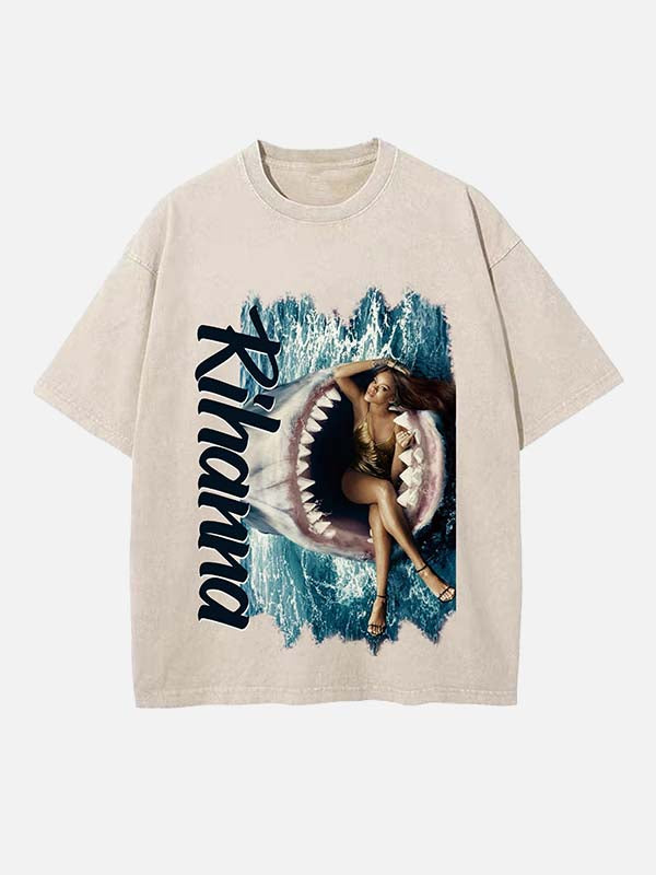 Rihanna Print Round Neck T-shirt
