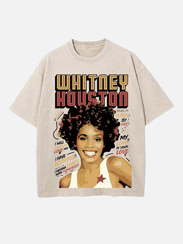 Whitney Houston Print Round Neck T-shirt