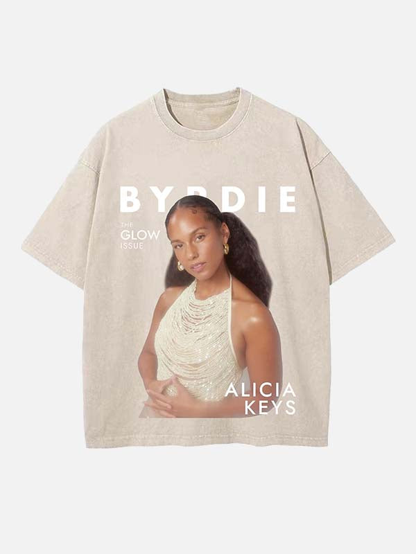 Alicia Keys Print Round Neck T-shirt