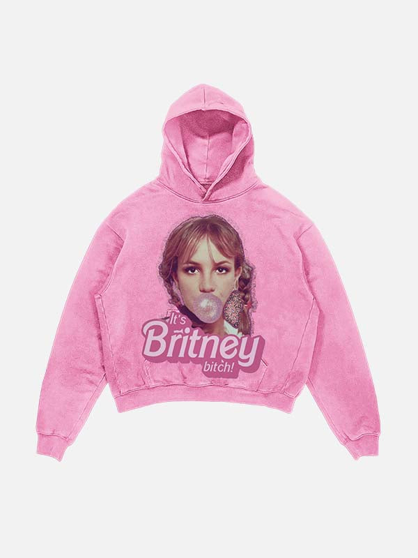 Britney Spears Print Slant Pockets Hoodie