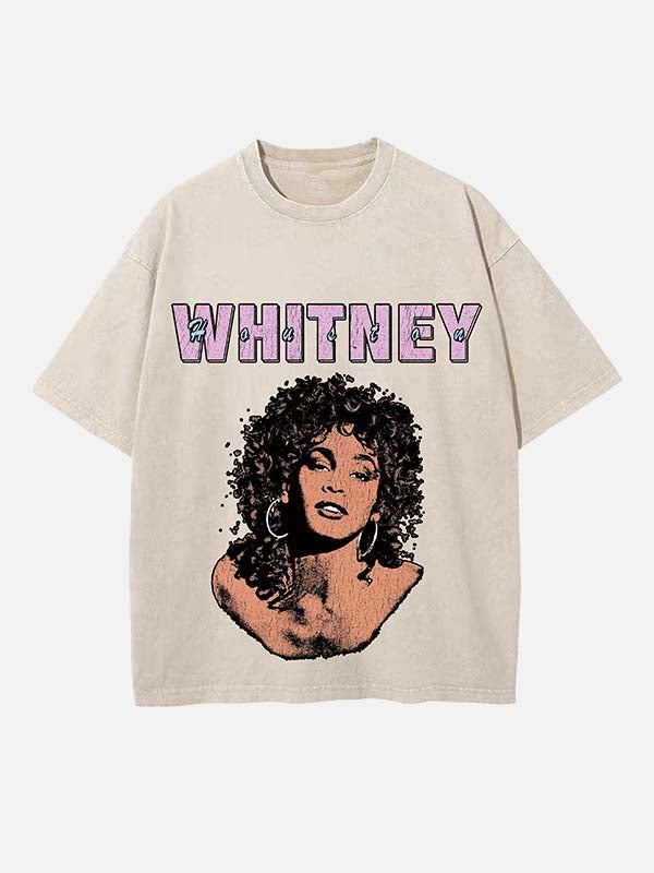 Whitney Houston Print Round Neck T-shirt