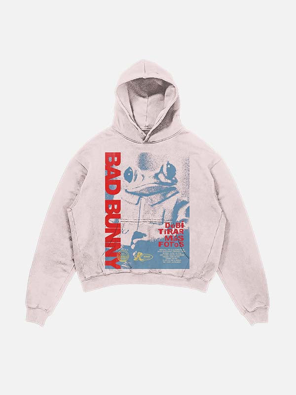 Bad Bunny Print Slant Pockets Hoodie