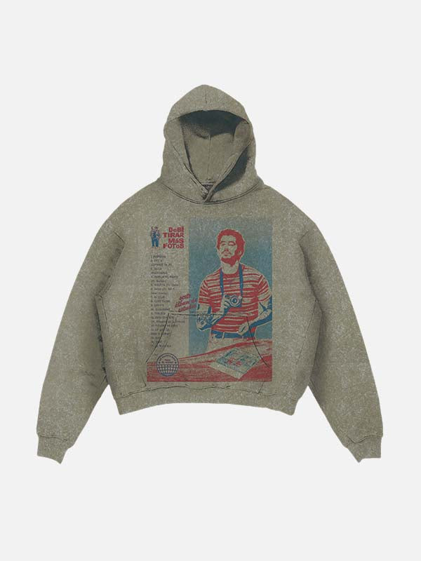 Bad Bunny Print Slant Pockets Hoodie