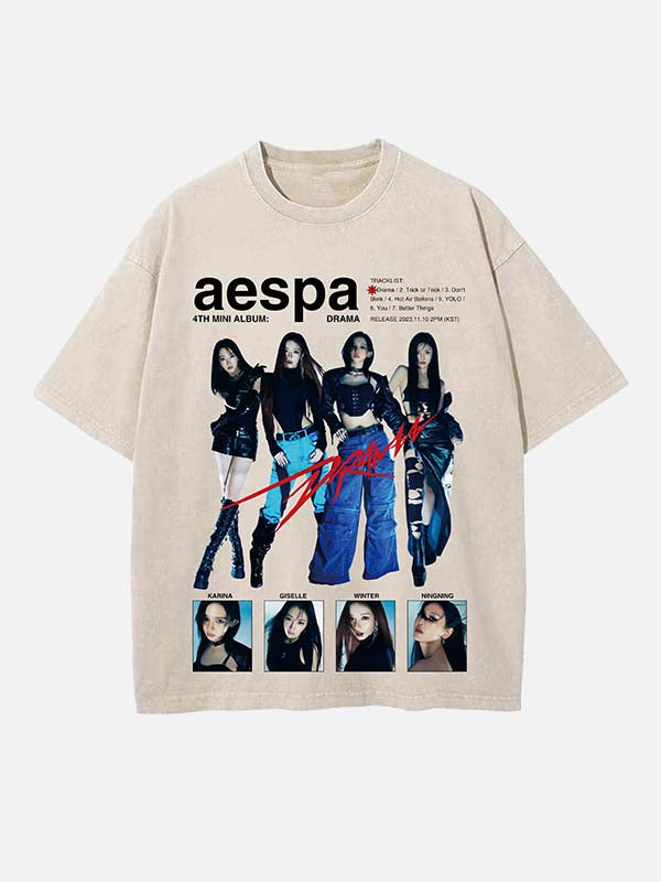Aespa Print Round Neck T-shirt