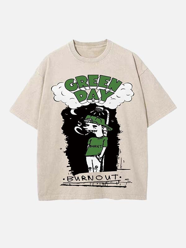 Green Day Print Round Neck T-shirt