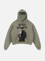 Bad Bunny Print Slant Pockets Hoodie