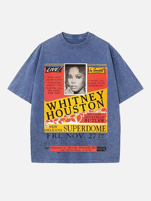 Whitney Houston Print Round Neck T-shirt