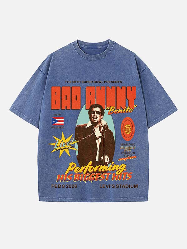 Bad Bunny Print Round Neck T-shirt