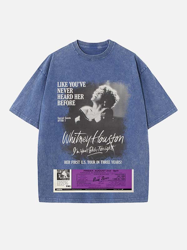 Whitney Houston Print Round Neck T-shirt
